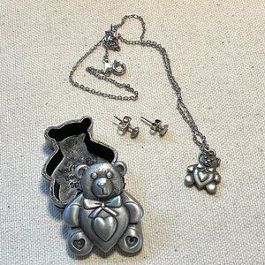 Vintage Pewter Teddy Bear Trinket Box & Jewelry Set – Nostalgic Collectible